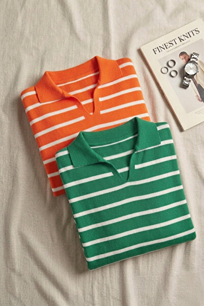 VARENZEA Women's 2 Pack Striped Polo Neck Long Sleeve V-Neck Knitwear Sweater...