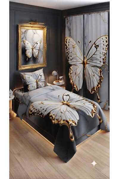 Elmas Dizayn 280*240 Cm. Special Design Single Bedding Set with Background Cu...