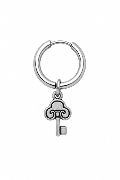 Blisse Piercing Unisex Silver Color Steel Dangle Authentic Key Figured Hoop E...