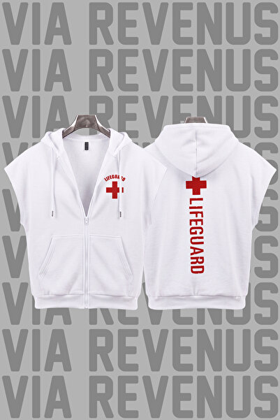 Vordevia Lifeguard / Cankurtaran Printed Sleeveless Zippered Hooded Sweatshir...