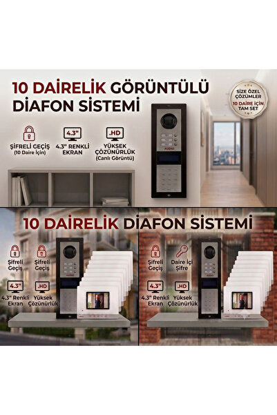 AUDİO Görüntülü ve Şifreli Diafon Sistemi ( 10 Dairelik)