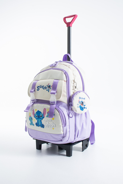 Kingston Hill 4-Piece School Bag Set with Trolley - Fixed Trolley Folding Stand (Backpack + Thermal Lunch Bag + Pen Holder + Wallet)