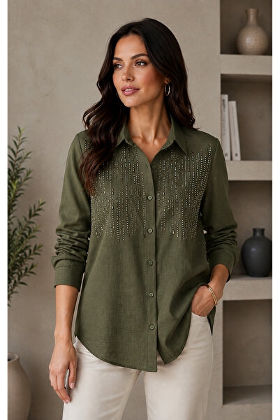 sarıdağ Sofia Linen-Blend Shirt with Stone and Pearl Details