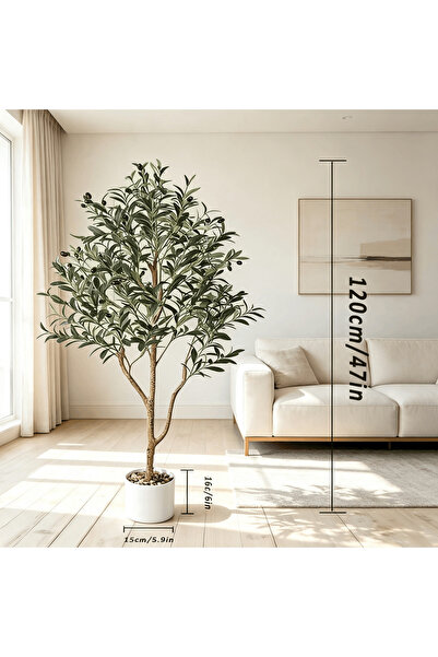 BESTONE 120cm 4FT Faux Olive Tree in Pot Realistic Artificial Plant for Livin...