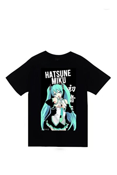 Köstebek Siyah Anime Hatsune Miku Love Tişört