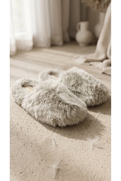 Beyond Women's Stone Closed-Front Extra Long Soft Furry House Slippers 2cm By...