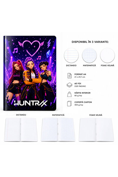 Ingift Caiet A4 Personalizat Huntrix – 60 Foi, Dictando