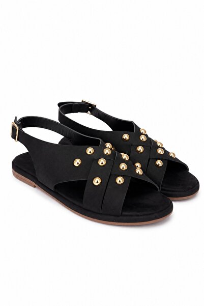 İX Lusso Women's Cross-Strapped Suede Sandals with Gold Accessory Detail