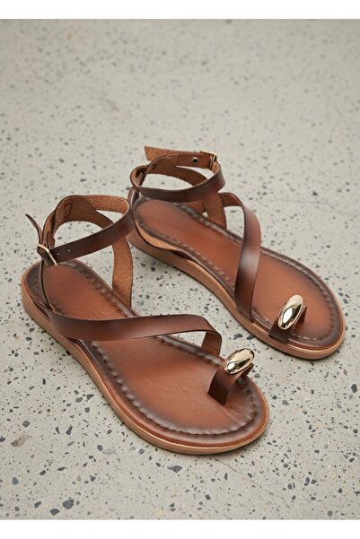 İX Nova Women's Gold Ring Detailed Flip-Flop Sandals - Soft Flat Sole for Dai...