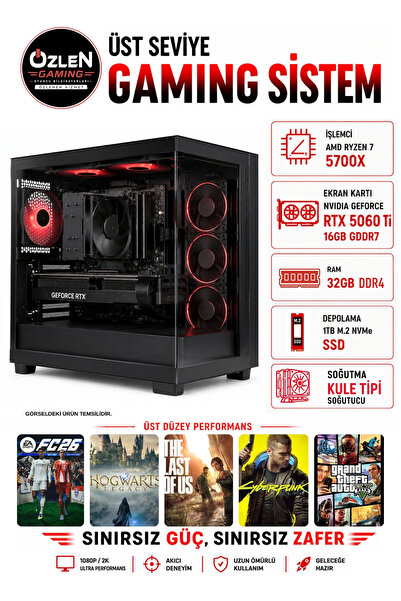 XL62 RYZEN 7 5700X RTX 5060 Tİ 16GB 32GB RAM 1TB M.2 SSD Üst Seviye Oyuncu Bilgisayarı