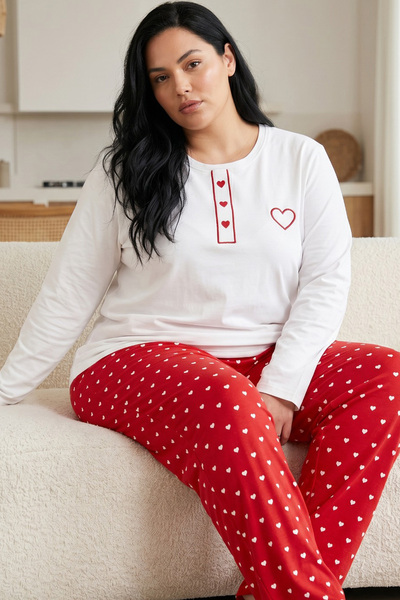 Siyah İnci White Patterned Embroidered Cotton Lycra Large Size Oversized Knit...