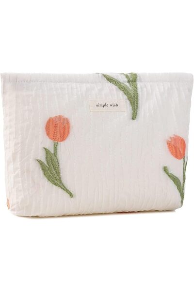 EXCEFORE Tulip Makeup Bag for Women, Large Capacity Quilted Canvas Floral Cos...