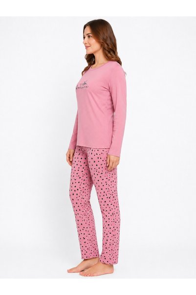 FAMES PİJAMA Kadın Mevsimlik Uzun Kol Awesome Pembe Pijama Takımı