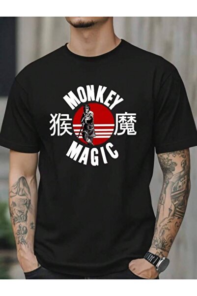 9JY Graphic Print T-Shirt, Men's Japanese Anime Martial Arts Monkey Magic - V...