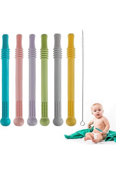 KASTWAVE Silicone Baby Teether Tubes, 6-Pack – Safe & Soothing Chewing Straws...