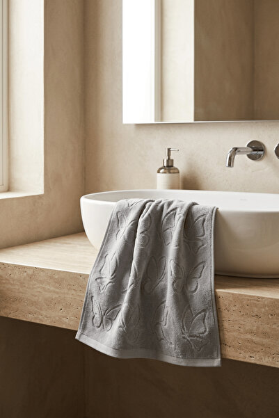 Menderes Home La Notte Butterfly Velvet Towel Anthracite 50X70 cm