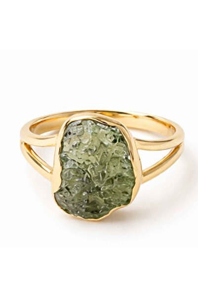 craftmystic Inel argint 925 placat cu aur de 18k si moldavit brut M6.5/53
