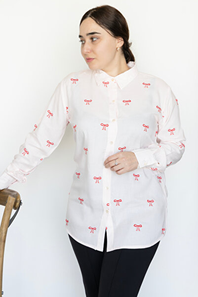 LINELLE White Red Bow Print Classic Ladies Shirt