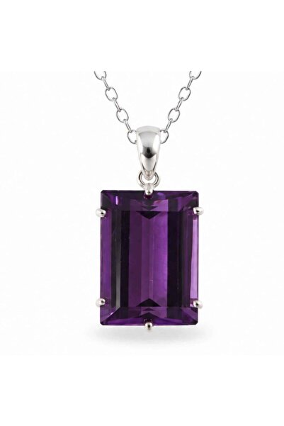 craftmystic 925 silver necklace with faceted natural amethyst rectangle – ele...