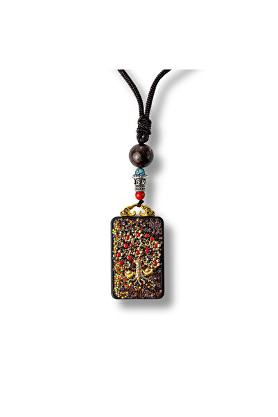 craftmystic Colier Thangka Nepalez din Lemn de Abanos cu Arborele Vietii