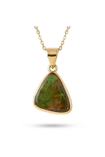 craftmystic Колие от сребро 925, позлатено с 18К с натурален амолит триъгълни...