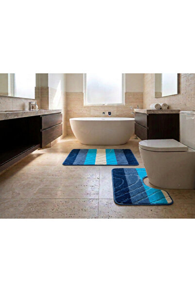Gökyıldız Colorline Bari Mavi 50x80-50x40cm 2'li Banyo Paspas Seti | Yıkanabi...