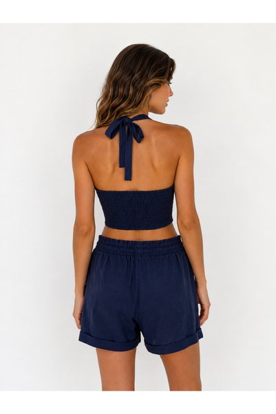 Maelle Studio Halter Neck Linen Shorts Set