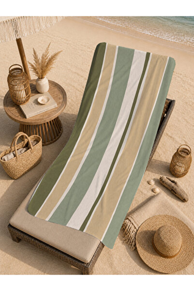 Evmila Prosop de plajă 70x150 cu model cu dungi verticale crem pastel Sage - ...