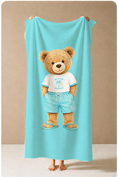 Evmila Teddy Bear Peach White Striped Patterned 70X150 Beach Towel - Digital ...