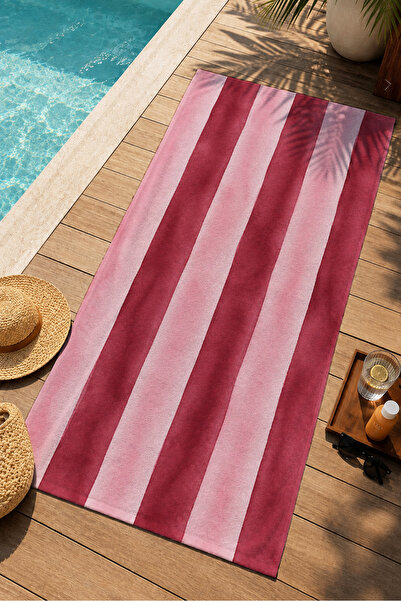 Evmila Modern Watercolor Claret Red Pink Vertical Striped Patterned 70X150 Be...