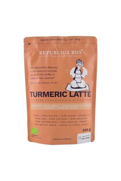 Republica BIO Latte cu turmeric, pulbere funcțională organică, 200g
