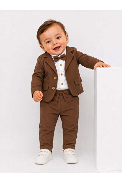tinytrends Erkek Bebek Zıbınlı Gömlek Papyonlu Takım Elbise