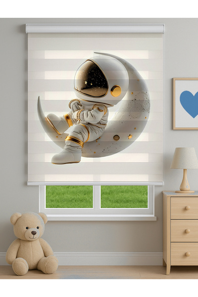Home Astronot ve Uzaylı Desenli Zebra Stor Perde - Uzay Temalı Dijital Baskıl...