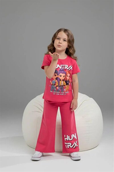LUFFY KİDS Girl's Printed Wide-Legged Suit - 6567
