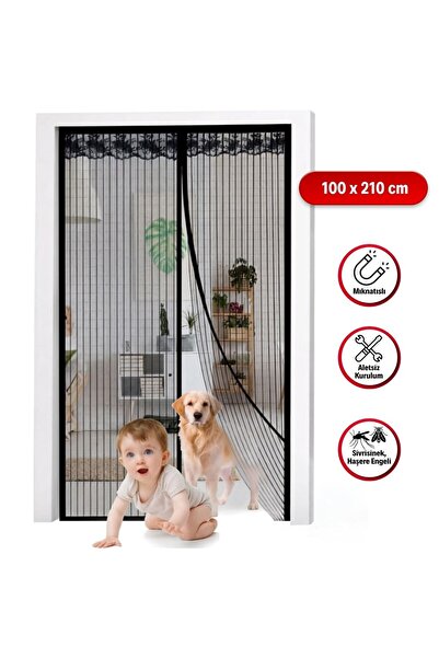 Greathings Mıknatıslı Kapı Sinekliği Siyah 100x210 cm Otomatik Kapanan Manyet...