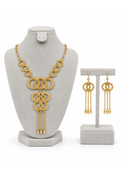 BELLA CİAO Stainless Steel Gold Plated Flange Design Necklace and Earrings Se...
