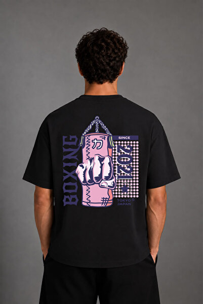 VSRN Japan Boxing Design Back Printed Black Oversize T-Shirt