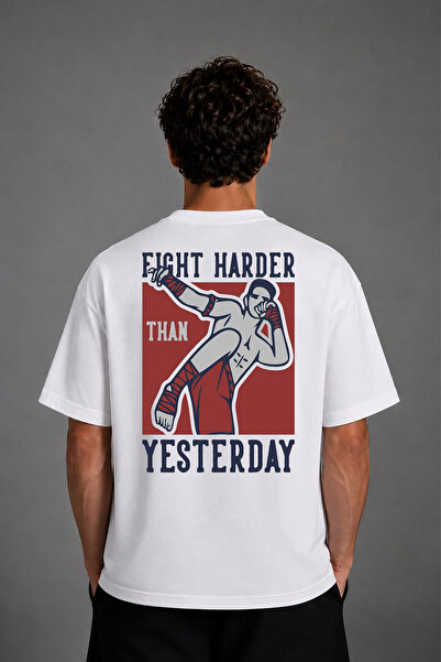 VSRN Tricou oversize alb cu imprimeu pe spate Hard Fight Design