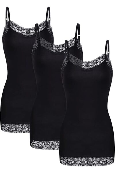 SATINIOR 3 Pack Women Tank Tops Lace Cami Camisoles Adjustable Spaghetti Stra...