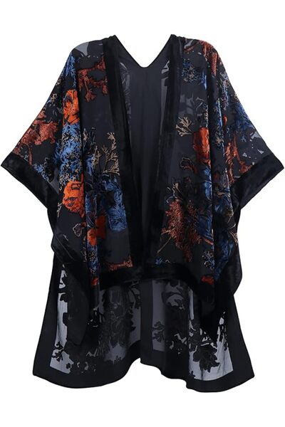 MJP MJ SERECA Women's Burnout Velvet Kimono Long Cardigan Cover Up Without Ta...