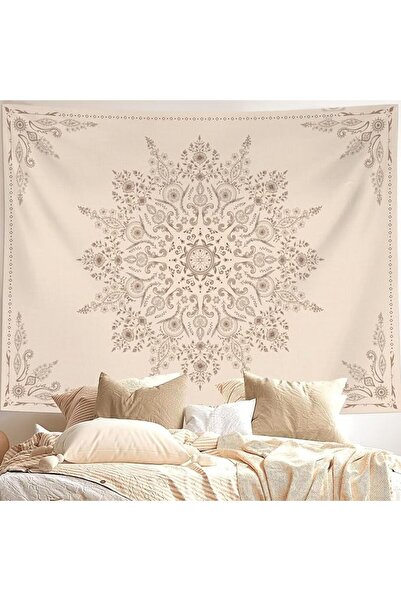 Neasow Bohemian Tapestry Wall Hanging, Beige White Floral Tapestry with Medal...