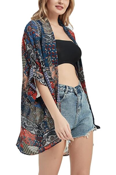 Maxfort Women's Loose Print Sheer Chiffon Kimono Beach Swim Cover up Cardigan...