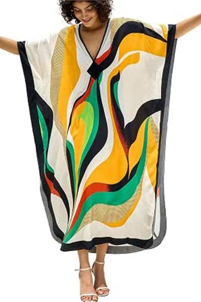 GENERAL Women's Bohemian Kaftan Maxi Loungewear Oversized Nightgown Homewear ...