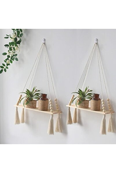 Artilady 2 Pack Wooden Wall Hanging Shelves - Macrame Hanging Plant Shelf wit...