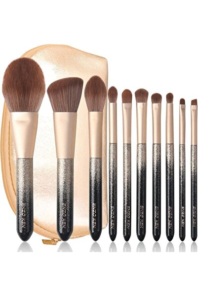 ENZO KEN Gothic Brown Vegan Walnut Makeup Brush Set by with Travel Bag, Essen...