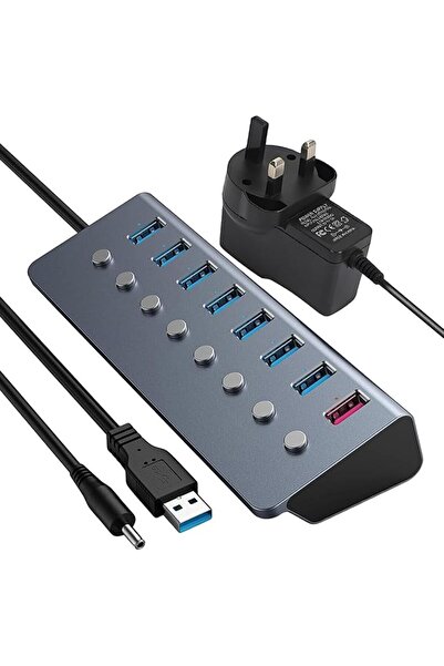 schitec موزع USB 3.0 نشط بـ 8 منافذ، محول USB مع مصدر طاقة 5 فولت 3 أمبير، شا...