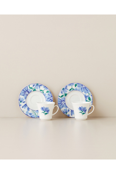 English Home Bluvia Porselen 4 Parça 2 Kişilik Kahve Fincan Takımı 80 ml Mavi