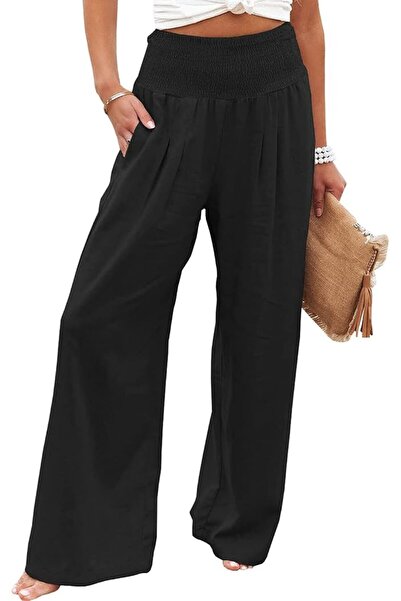 GENERAL Vansha Women Summer High Waisted Cotton Linen Palazzo Pants Wide Leg ...