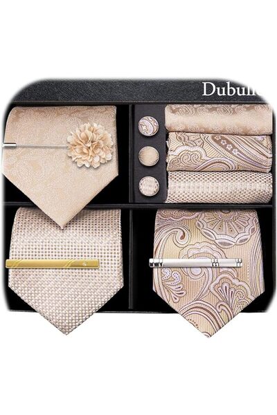 Dubulle Mens Paisely Silk Tie for Men Necktie and Pocket Square Set