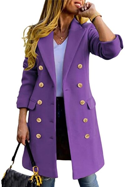 GENERAL IDEALSANXUN Womens Fall Winter Wool Coats Double Breasted Midi Peacoa...